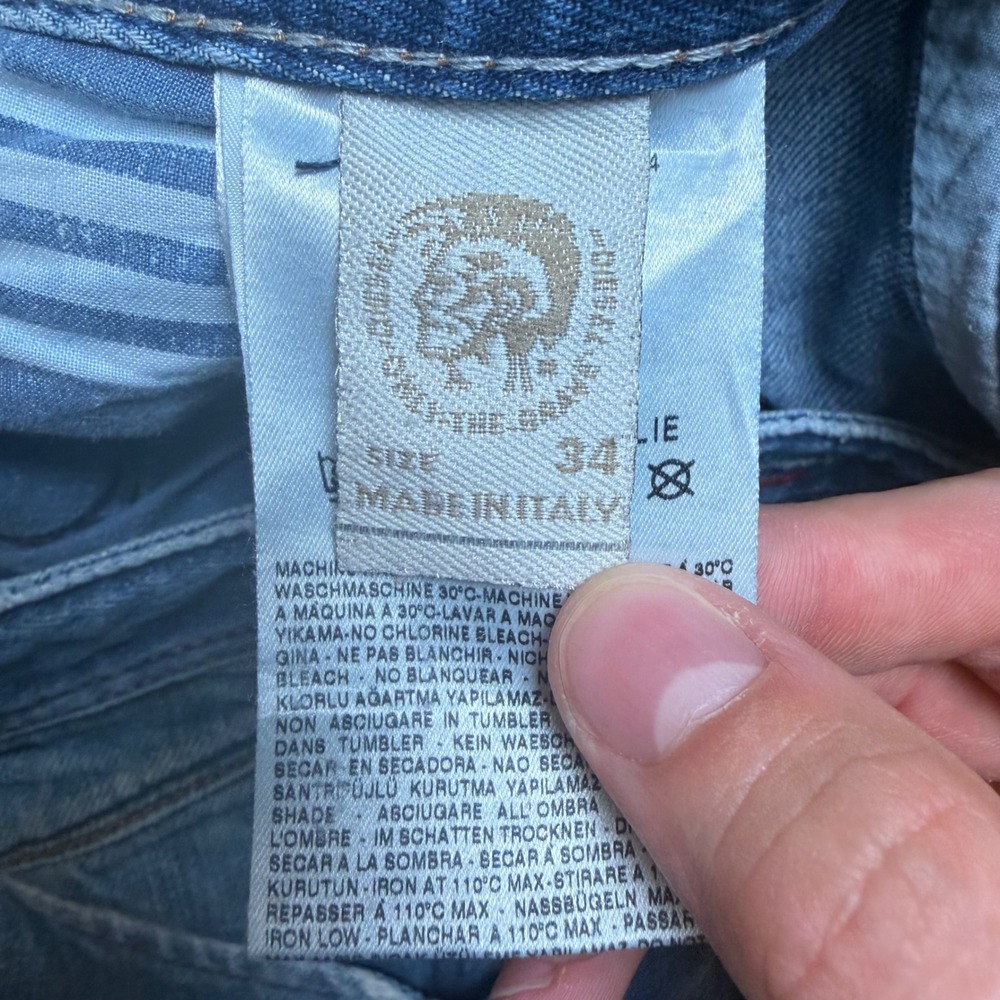 Diesel Poiak Jeans Men 34x32 Blue Distressed Slim Straight Whiskered 008D5 Italy - Picture 6 of 16